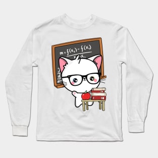 Funny White Cat is teaching Long Sleeve T-Shirt